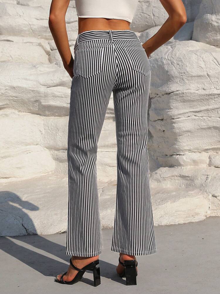 Ladies' Stylish Flared Jeans With Striped Pattern