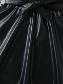 SHEIN Young Girl Pu Patchwork Spaghetti Strap Dress - Black - View 4