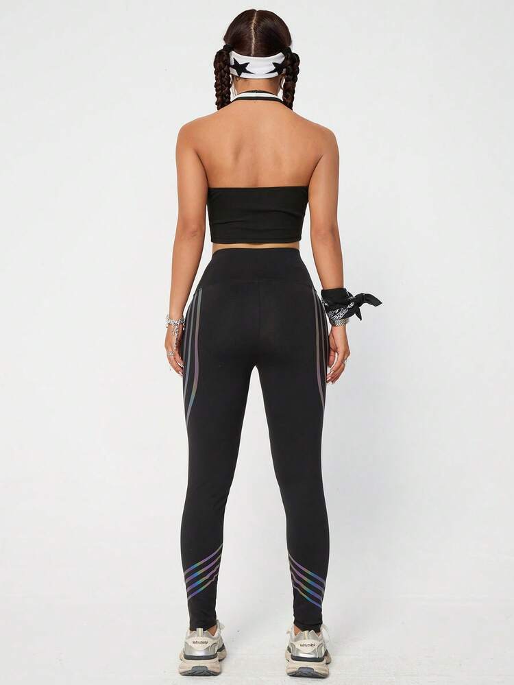 Women'S Knitted Long Striped High Waist Leggings