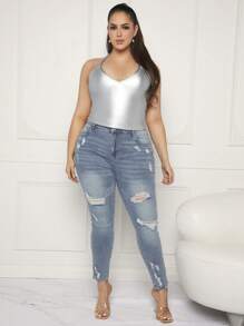 SHEIN SXY Plus Size3pcs High Elasticity Halter Neck Metallic Top - Multicolor - View 10