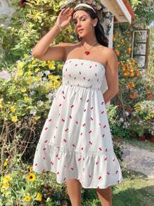 Dreamara Kích thước lớn Quả cherry In Nếp uốn Váy kiểu Băng đô - Nhiều màu - Xem 1