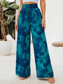 SHEIN VCAY 假期水洗寬腿褲 - 藍色 - 查看 1