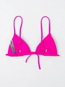 Swim Basics Summer Beach Solid Triangle Bikini Top - Hot Pink - View 2