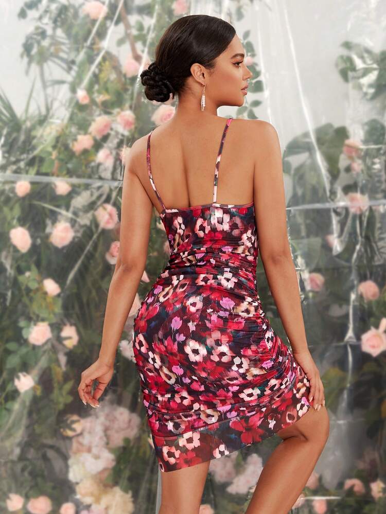 Women's Tie Dye Ruffle Edge Spaghetti Strap Dress