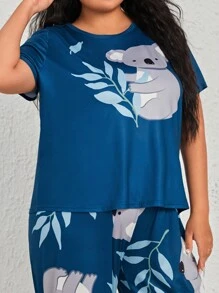 Koala Print Short Sleeve Pajama Sleepwear Top With Round Neck