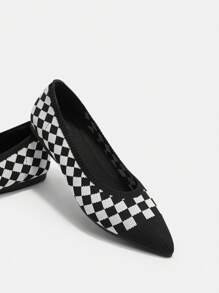 SheIn BIZ 時尚女用格紋平底鞋 - 黑與白 - 查看 5