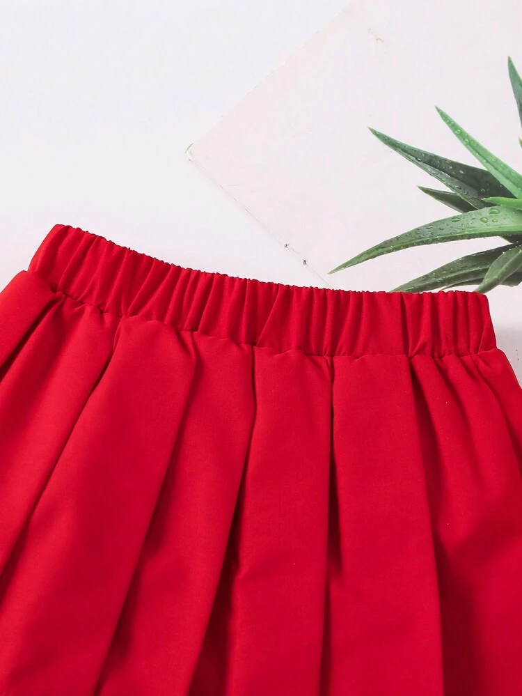 Young Girls' Solid Color Pleated Skirt