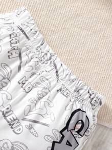 Baby Boy Cartoon Printed Round Neck Short Sleeve T-Shirt And Shorts Set - White - View 7