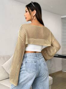 SHEIN Unity Của phụ nữ Vòng cổ Thả vai Tay áo dài Xu hướng: Cắt giảm Quần skinny Áo len - Lạc đà - Xem 2