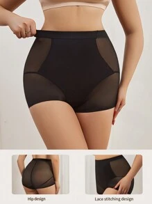 Solid Color High Waist Tummy Control Shapewear Shorts - Black - View 2