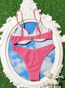 Swim Mod Set de bikini Summer Beach pentru damă, cu bowknot în carouri