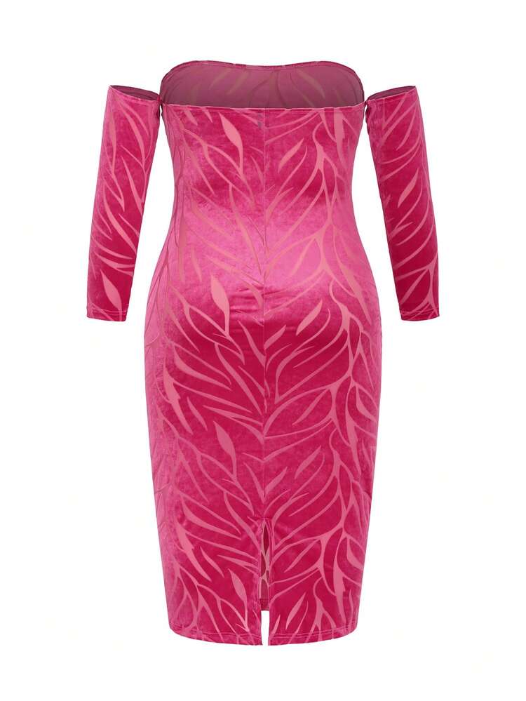 Plus Size Women's Off Shoulder Long Sleeve Sexy Velvet Dress