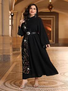 Al Najma Plus Size Glitter Patchwork Flare Sleeve Dress