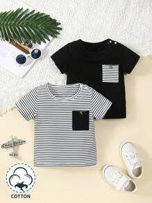 Bộ 2 áo thun kẻ sọc trẻ em trai mùa xuân/hè thể thao và mặc hàng ngày - Nhiều màu - Xem 1