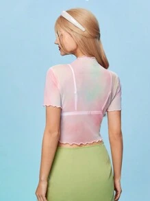 SCOOBY-DOO X SHEIN Women's Cartoon Print Lettuce Trim Top - Multicolor - View 2