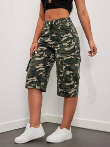 SHEIN ICON Women's Camo Jeans With Utility Pockets, Cropped Length - Multicolor - View 2