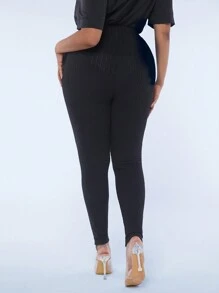 SHEIN SXY 加大尺寸微麻編織紋褲襪,帶有凸起網紋設計 - 黑色 - 查看 2