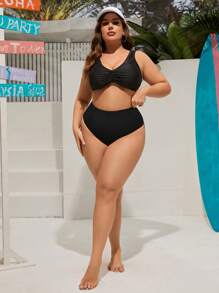 SHEIN Swim Curve Plus Size Solid Color Ruched Swimwear Bottom, Bikini Bottom Beach Swimwear Bathing Suit Summer, Summer Beach  Thong Bikini