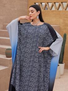 Al Najma Women's Gradient Batwing Sleeve Arab Style Long Robe Kaftan Jalabiya Dress - Multicolor - View 7