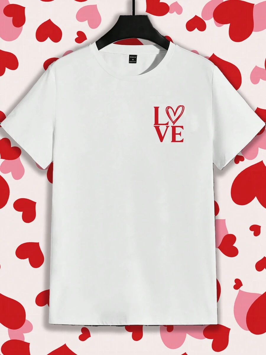 Manfinity RebelGame Men's Valentine's Day T-Shirt With Heart & Letter Print - White - View 1