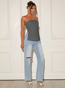 SHEIN BAE Top Sin Tirantes Para Mujeres Con Dobladillo Alto-bajo