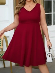 SHEIN Clasi Plus Size Dresses Red Dress - Burgundy - View 2