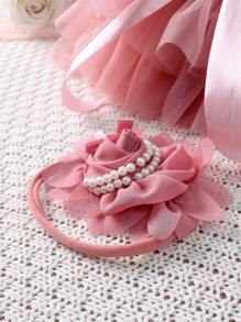 Babymeisje mesh tutu rok en roze bloem hoofdband set, perfect voor pasgeboren fotografie