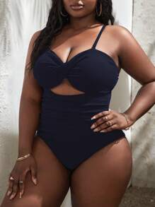 Slaydiva Summer Beach Plus Size One-Piece Swimsuit With Twisted Front Detail And Cut-Out Design