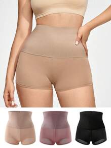 SHAPORA 3 Pièces/ensemble Bas De Modelage Taille Haute De Couleur Unie Pour Femmes - Multicolore - Voir 4