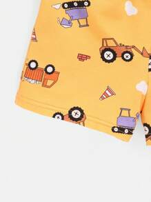 SHEIN Dziecko Chłopcy Kreskówki Samochód Wzór Okrągły Dekolt Krótki Rękaw Topy I Zestaw majtek