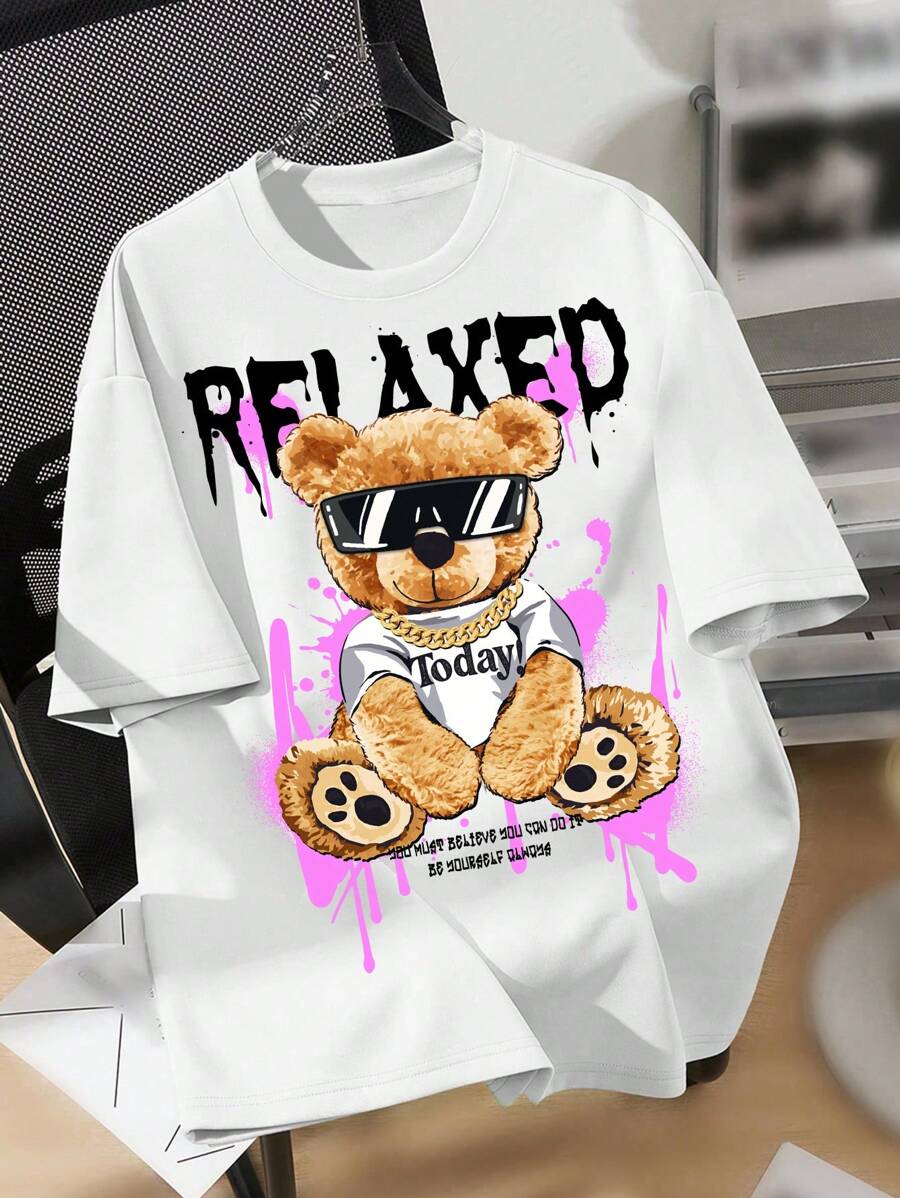 SHEIN 年轻男孩休闲卡通图案短袖圆领T恤，100% 纯棉，适合夏季