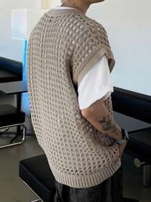 DAZY Men's Summer Round Neck Solid Color Semi-Sheer Knitted Top Fall,Winter - Khaki - View 2