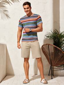 GENTILAND 男士色塊條紋針織t恤 - 藍色 - 查看 4