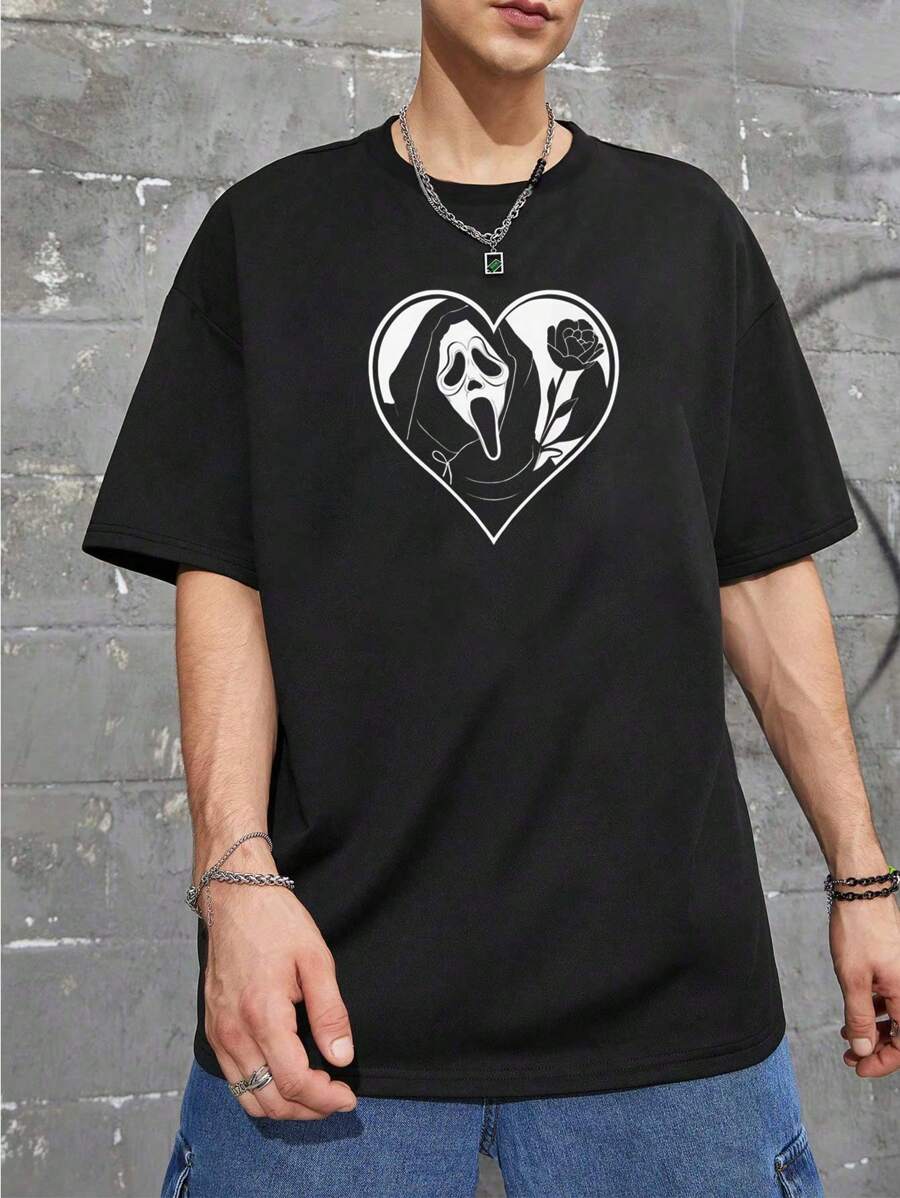 Manfinity Hypemode Men's Loose Fit Ghost Print T-Shirt - Black - View 1
