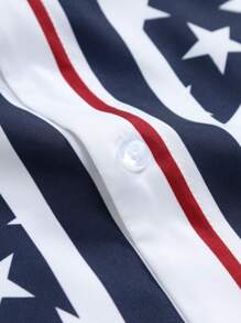 Manfinity LEGND Nam Khối màu Sọc Ngôi sao In Ngắn tay Áo sơ mi - trắng - Xem 5