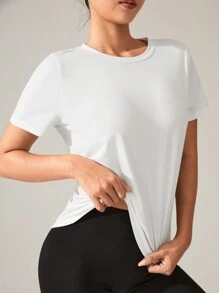 Easithlete Mesh Panel Athletic T-Shirt For Women Gym Top - White - View 5