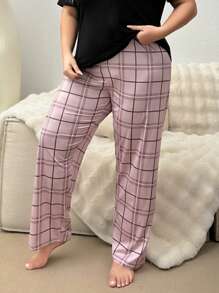 Women's Plus Size Pink Plaid Sleep Pants - Pink - View 3