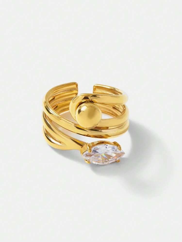 18K GOLD PLATED LINEAR TWISTED ZIRCONIA PERSONALIZED SINGLE RING