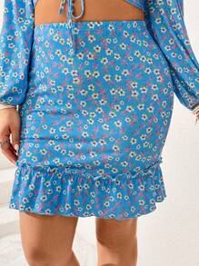 Dreamara Plus Size Women's Off-Shoulder Long Sleeve Floral Print Top And Skirt Set - Multicolor - View 4