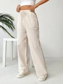 SHEIN EZwear Pantalones rectos de cintura elástica para mujer