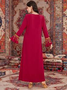 Al Najma Women's Gold Fringe Decorated Arabian Dress