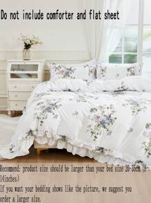 Bộ ga trải giường họa tiết hoa xếp nếp, phong cách trang trại Bohemian, bộ 3 món, trang trí xếp nếp đôi, ga trải giường màu trắng, chất liệu microfiber siêu mềm, phù hợp cho cả nam và nữ, gồm 1 ga trải giường và 2 vỏ gối, không bao gồm chăn bông, thích hợp cho mọi mùa. - Nhiều màu - Xem 7