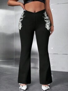SHEIN ICON Denim ukuran plus Zip Hewan - Hitam - View 4