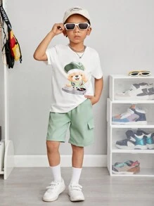 SHEIN Conjunto De 2 Camisetas De Manga Curta Com Padronagem De Desenho Animado Para Menino(a) Jovem