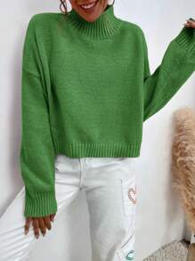 EURMUSE Solid Turtleneck Sweater - Green - View 5