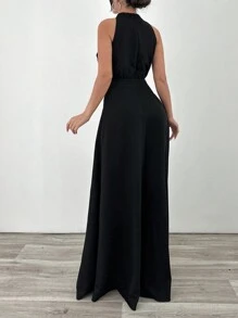 EURMUSE Abito lungo con dettagli a forma di pesce e collo a canottiera oversize - nero - Visualizzare 2