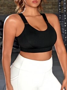 SHEIN Yoga Basic Plus Size Women's Sports Bra With Open Back Design (One-Piece Cup) - Black - View 3