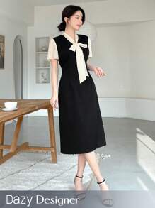 Dazy Designer Quý cô Khối màu Nối Váy có thắt lưng - Nhiều màu - Xem 1