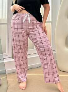 Women's Plus Size Pink Plaid Sleep Pants - Pink - View 1