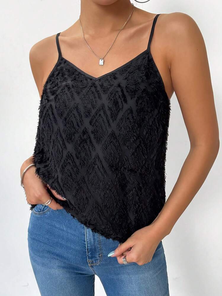 V-Neck Fuzzy Camisole Tank Top